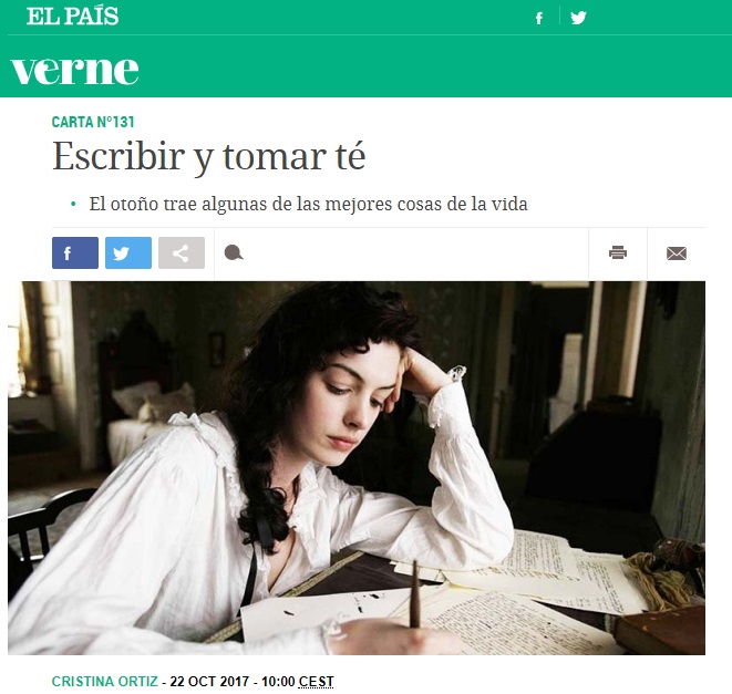 22/10/2017 - Escribir y tomar té - Verne (El País) - Cristina Ortiz